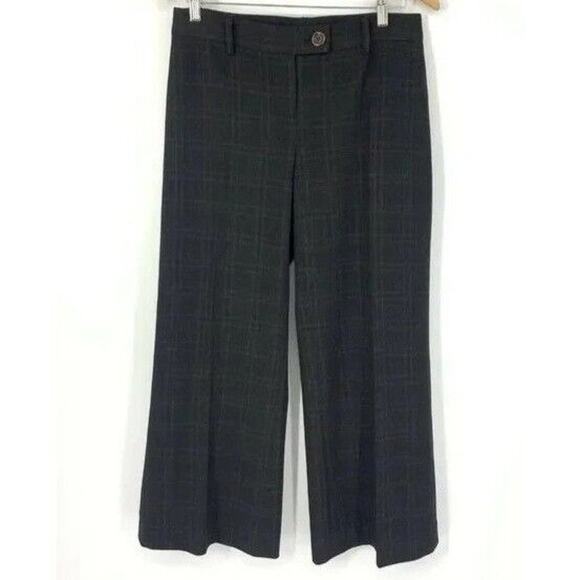 CAbi Straight Wide Leg Trouser Dress Pant Career Belt Loop 8 Brown Grey Plaid - Picture 1 of 14